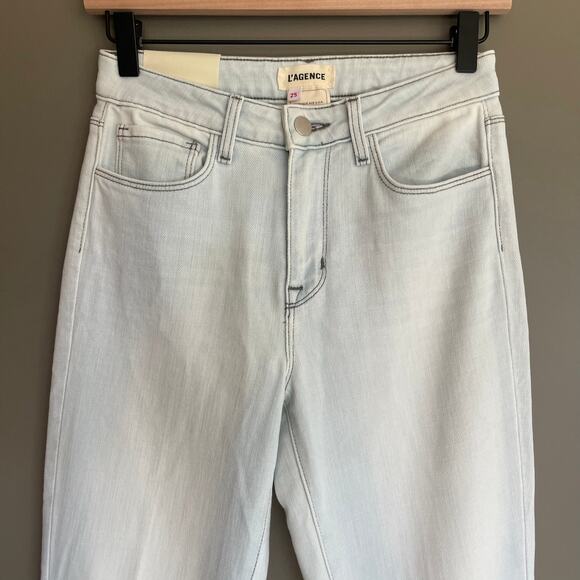 NWT L'Agence Bell High Rise Flare Bleach Down Size 25 Light Blue Stretch Denim - Picture 5 of 16